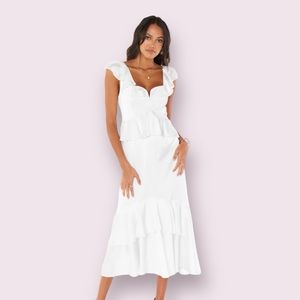 Show Me Your MuMu Ivory Satin Reese Ruffle Dress Small